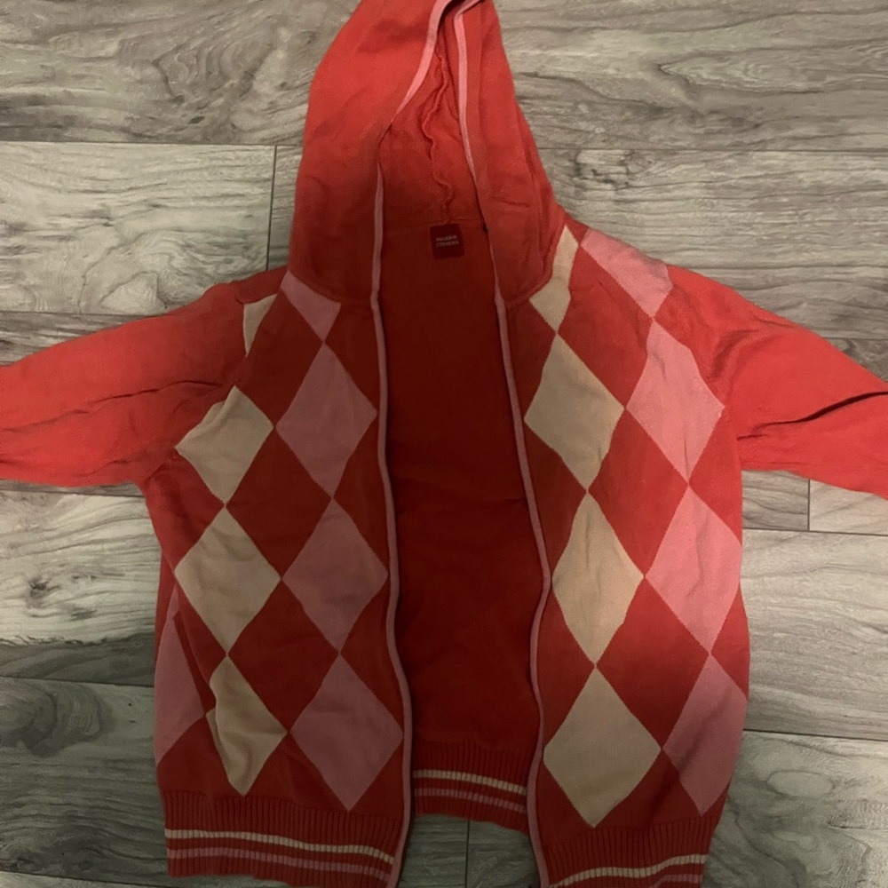 Preppy Red and Pink Argyle Hoodie